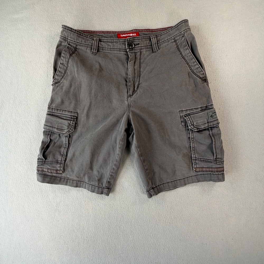 Unionbay Men Grey Cotton Stretch Multi Pocket Cargo Shorts Size 32 Workwear Y2K